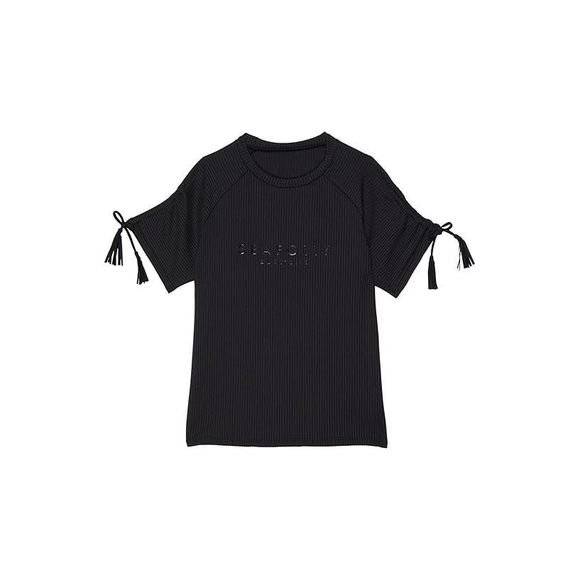 Seafolly Kids Summer Essentials Ruched Sleeve Rash Vest (Big Kids), Black II, 10 - Picture 1 of 1